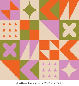 Geometric shapes layout artwork in bright colors vector pink, orange, green, and beige