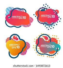Geometric shapes with line in style memphis. Colored gradient forms. Abstract banners with flowing liquid shapes. Template for web or print design. Graphic trendy elements. Poster flyer dynamic fluid.