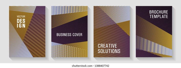 Geometric shapes line texture templates. Rectangle leaflet box cards. Creative leaflet backdrops. Contemporary paper covers design set. Marketing catalog creative mockups.