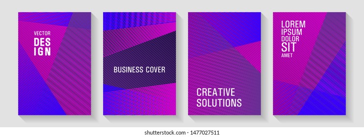 Geometric shapes line texture templates. Trendy stationery folder backgrounds. Elegant commercial covers geometry set. Laconic corporate style. Corporate report mockups.