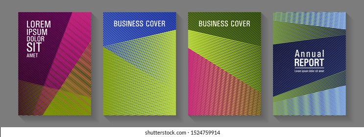 Geometric shapes line texture templates. Vibrant gradient book backdrops. Triangle element layers modern patterns. School presentation elegant leaflets. Covers set with logo identity spaces.