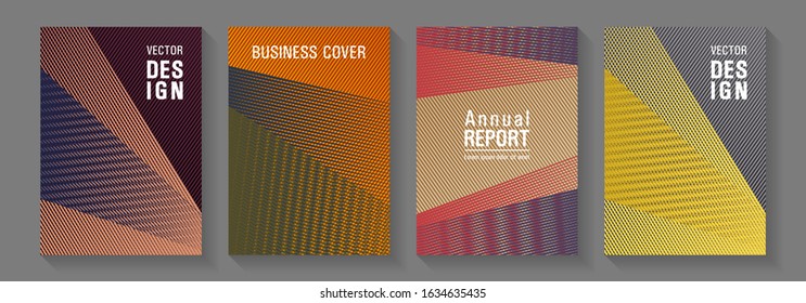 Geometric shapes line texture templates. School notebook cover templates set. Laconic corporate style. Simple annual report mockusp. Future geometric patterns Eps10 vector.
