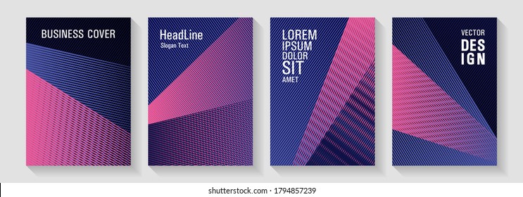Las formas geométricas alinean plantillas de textura. Publicaciones futuristas. Cómodas composiciones triángulos. Juego de diseño de cubiertas de mezcla de franjas finas. Líneas de diseño de folletos de textura de degradado.