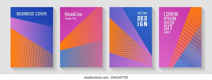 Geometric shapes line texture templates. Corporate branding leaflets. Editable web landing page graphics. Cover templates set with logo places. Futuristic journal mockups.