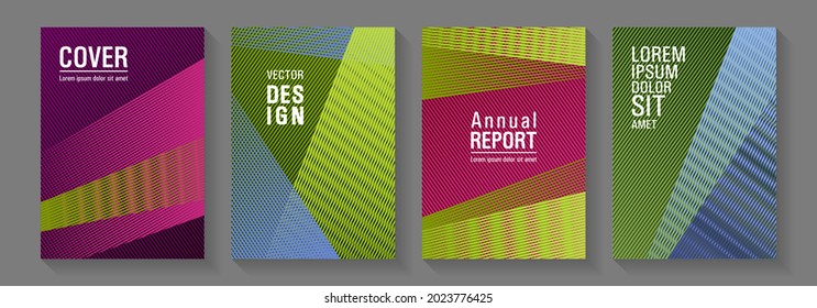 Geometric shapes line texture templates. Laconic rectangle cover templates set. Trendy stationery folder backgrounds. Advertising publication backdrops. Stylish magazine vibrant leaflets.