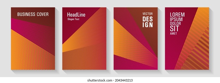 Geometric shapes line texture templates. Laconic rectangle cover templates set. Scientific journals concept. Sale catalog vivid mockups. Triangle element layers modern patterns.