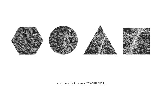 Geometric shapes with linear texture, elements. Vector set