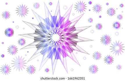 Geometric shapes from lines gradient blue and pink illustration, vector bright multicolor background