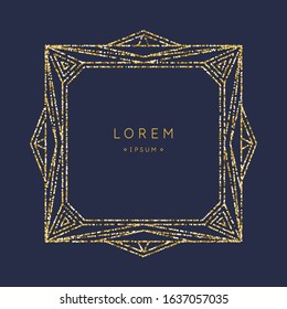 Geometric shapes of lines lined with sparkling particles. Beautiful trendy glitter on a dark background. Element and template for the design. Vector illustration.