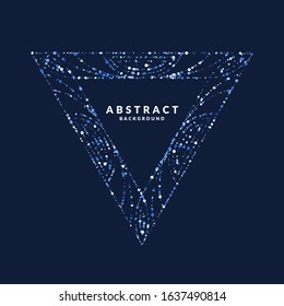 Geometric shapes of lines lined with sparkling particles. Beautiful trendy glitter on a dark background. Element and template for the design. Vector illustration.