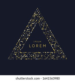 Geometric shapes of lines lined with sparkling particles. Beautiful trendy glitter on a dark background. Element and template for the design. Vector illustration.