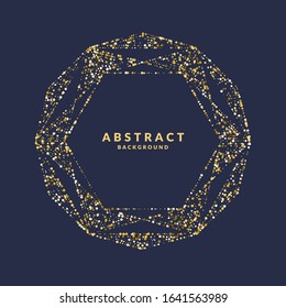 Geometric shapes of lines lined with sparkling particles. Beautiful trendy glitter on a dark background. Element and template for the design. Vector illustration.