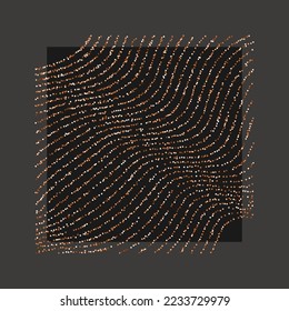 Geometric shapes of lines lined with sparkling particles. Beautiful trendy glitter on a dark background.