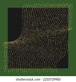 Formas geométricas de líneas alineadas con partículas espumosas. Hermoso brillo de moda sobre un fondo verde.