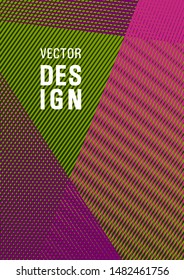 Geometric shapes with lines texture vector cover. Stylish magazine vibrant leaflet. Poster linear minimalistic Eps10 vector. Contemporary paper cover design. Modern gradient folder mockup.