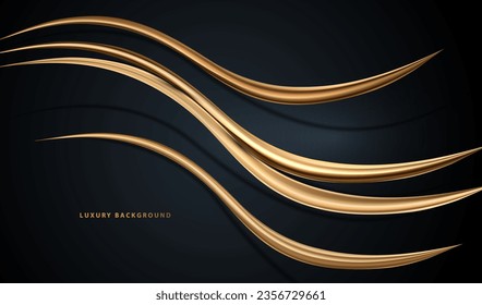 Geometric shapes luxury background with elegant golden 3d lines pattern. Modern glow gold layout design.