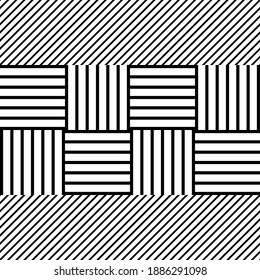 Formas geométricas hechas de rayas negras sobre un fondo blanco. Diseño sencillo en composición geométrica. Patrón sin foco. Ilustración vectorial para diseño web o impresión.