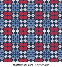 Formas geométricas hechas de líneas. Geometría. Patrón sin foco. Diseño con eclosión manual. Ornamento étnico de boho. Ilustración vectorial para diseño web o impresión.