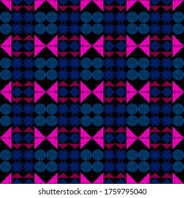 Geometric shapes made of lines. Geometry. Seamless pattern. Design with manual hatching. Ethnic boho ornament. Vector illustration for web design or print.
