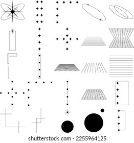 geometric shapes, memphis design, retro elements for web, vintage, advertisement, commercial banner, poster, brochure, billboard, sale. Trendy halftone vector pict collection. Geometric shape.