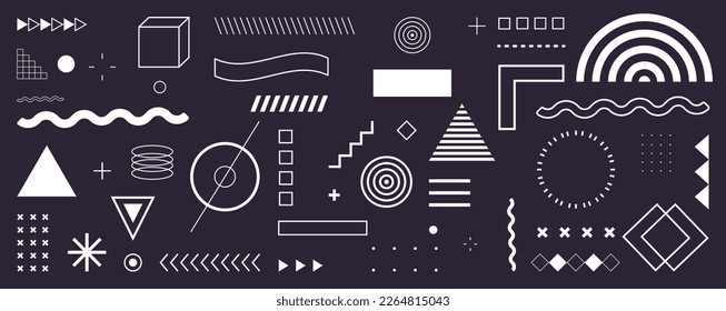 Geometric shapes and memphis design, retro elements, vintage, advertisement, commercial banner, poster, billboard, sale, halftone geometric shapes flat vector illustration.