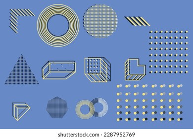 geometric shapes. Memphis design, retro element for web, vintage, advertising, commercial banner, poster, flyer, billboard, sale. Trendy collection of halftone vector geometric shapes.