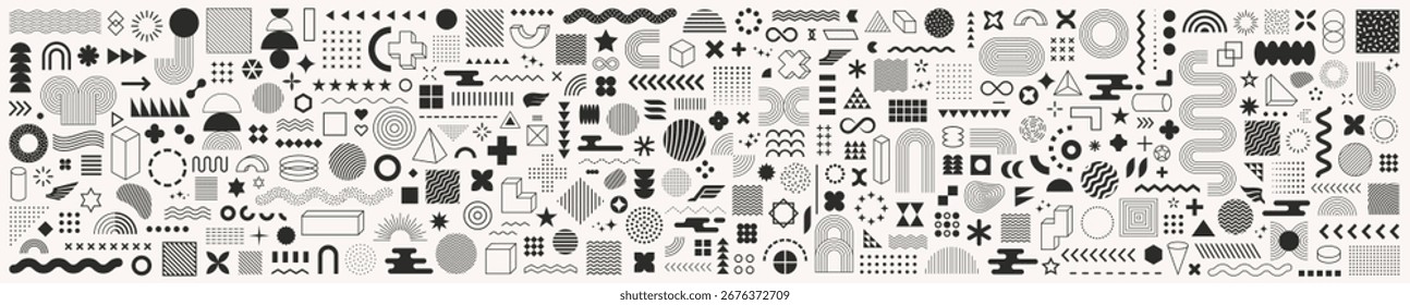 Geometric shapes. Memphis design, retro elements for web, vintage, advertisement, commercial banner, poster, leaflet, billboard, sale. Collection trendy halftone vector geometric shapes.