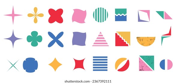 Geometric shapes, minimalist geometric elements, abstract Bauhaus shapes. Simple star and flower shape, basic shape, trendy modern set of vector graphic elements.Vector