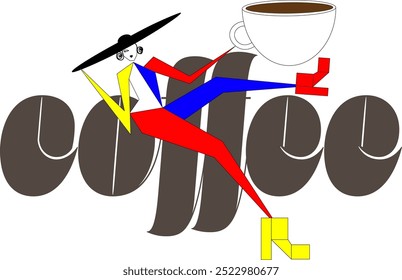 Geometric shapes of a model woman holding coffee illustration vector