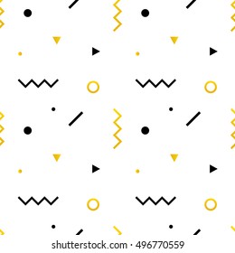 Geometric shapes modern, trendy minimalistic seamless pattern background in white, black and golden colors.