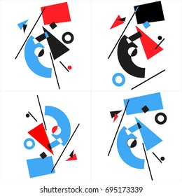 Geometric Shapes In Movement. Suprematism. Set Of Images. Vector.