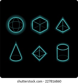 geometric shapes neon icon illustrations