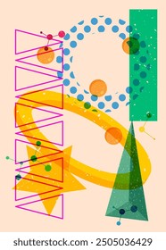 Geometric shapes. Object in trendy riso graph design. Geometry elements abstract risograph print texture style.