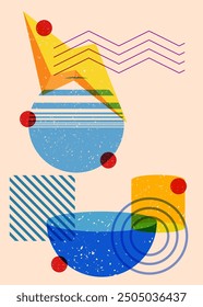 Geometric shapes. Object in trendy riso graph design. Geometry elements abstract risograph print texture style.