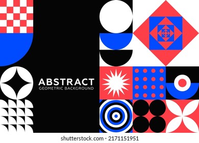 Geometric shapes on a black background. Vector geometric minimalistic artwork with simple geometrical shapes.