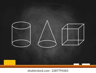 Geometric shapes on blackboard. Vector illustration.