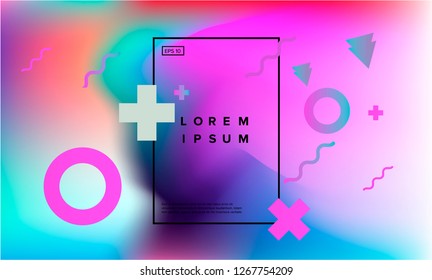 Geometric shapes on pastel gradient background. Modern minimal template for placards, banners, flyers, report, brochure. Neo memphis/vaporwave style vector illustration. 