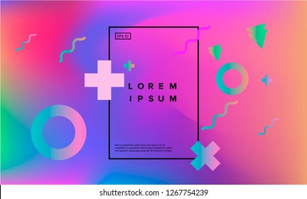 Geometric shapes pastel gradient background  Modern minimal template for placards  banners  flyers  report  brochure  Neo memphis/vaporwave style vector illustration  