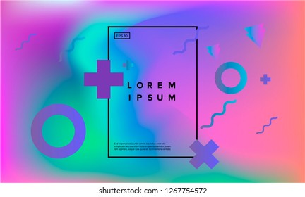 Geometric shapes on pastel gradient background. Modern minimal template for placards, banners, flyers, report, brochure. Neo memphis/vaporwave style vector illustration. 