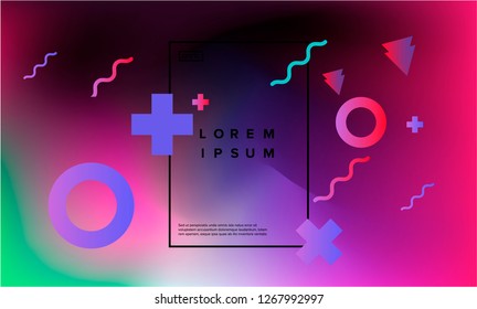 Geometric shapes on pastel gradient background. Modern minimal template for placards, banners, flyers, report, brochure. Vaporwave/ synthwave/ retrowave style.
