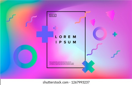 Geometric shapes on pastel gradient background. Modern minimal template for placards, banners, flyers, report, brochure. Neo memphis/vaporwave style vector illustration. 