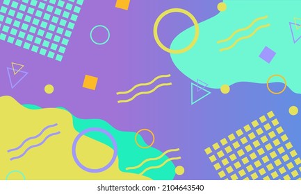 Geometric shapes on a violet-blue background. Memphis style in flat illustration. Geometric background.