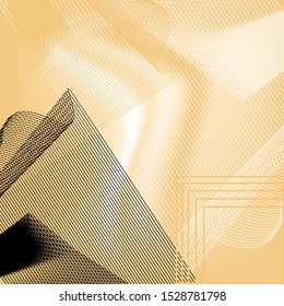 Geometric shapes on wavy golden background. Geometric abstraction for your design