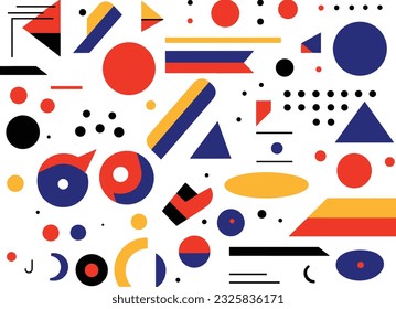 geometric shapes on a white background, in the style of memphis design, linear patterns and shapes, neo-geo minimalism, bold lines and shapes, superflat style, bold use of line