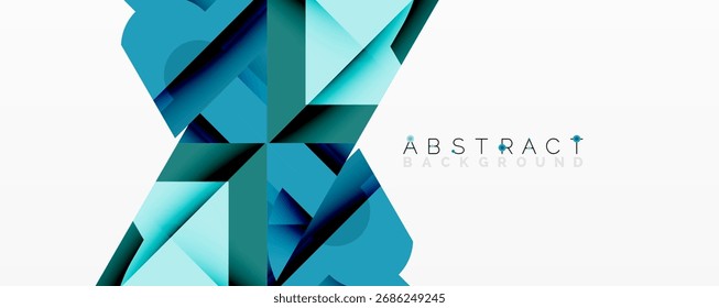 Las Formas geométricas se superponen, creando un diseño abstracto moderno. Los tonos azules dominan, contrastados por el espacio blanco. Estética minimalista.