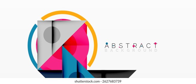 Geometric shapes overlap, creating vibrant colorful design. Modern aesthetic, clean lines, simple composition. Background is white.