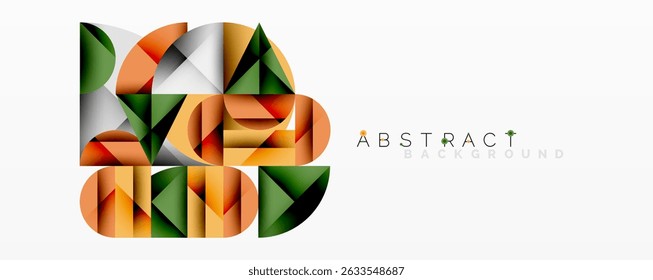 Geometric shapes overlap, creating vibrant color composition. Modern design elements suggest dynamic visual experience.