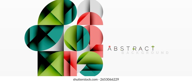 Geometric shapes overlap, creating vibrant colorful design. Modern aesthetic with gradients, textures, clean lines. Minimalist composition.