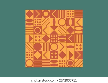 geometric shapes in pattern with arrow, circle, lines, dots and square 