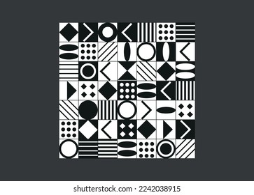geometric shapes in pattern with arrow, circle, lines, dots and square 